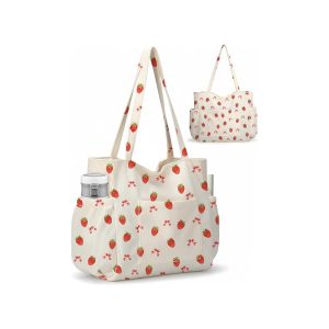 Aesthetic Corduroy Tote Bag - Strawberry
